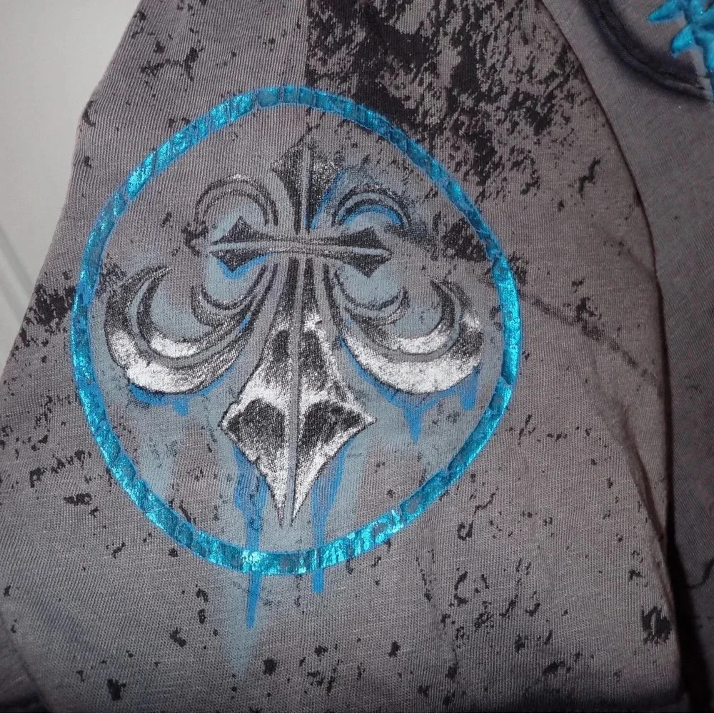 Affliction Live Fast black grey and blue t-shirt size XL - Picture 9 of 9